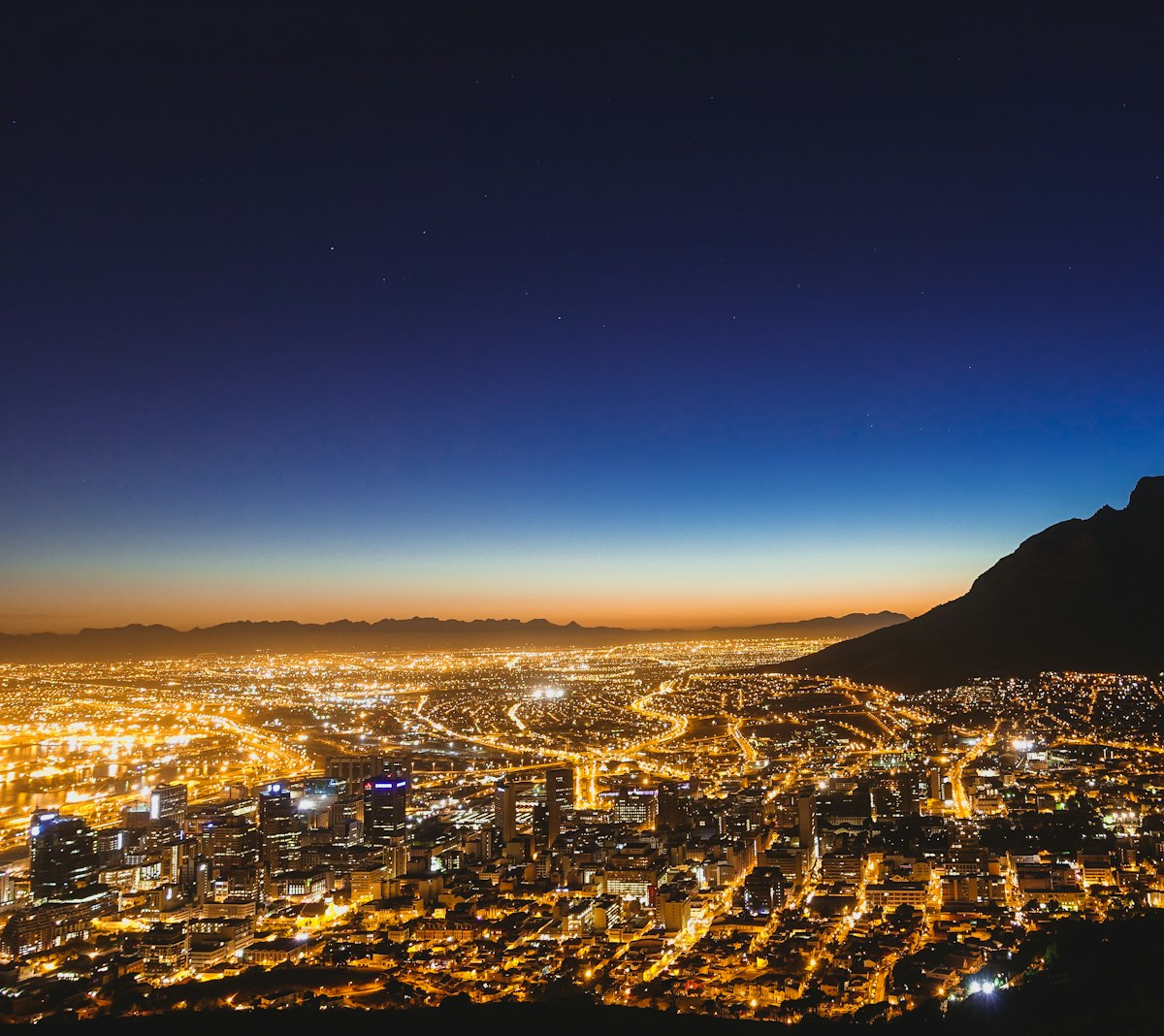 Cape Town city lights at night